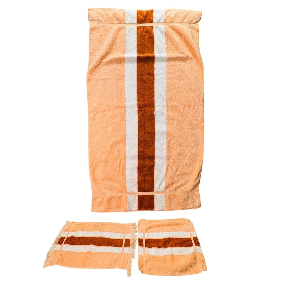 Fieldcrest Cannon Royal Velvet Vintage 3 Piece Towel Set Orange Rust Terry Cloth